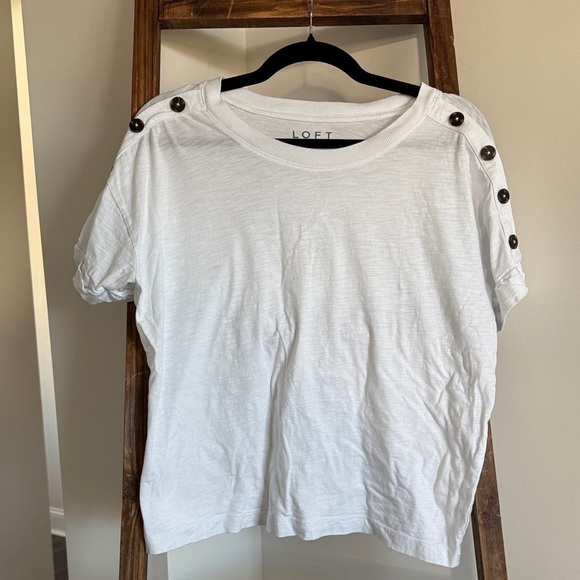 LOFT Tops - LOFT White Short Sleeve Top with Button Accents